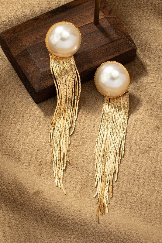 Pearl Charm Tassel Drop Earrings