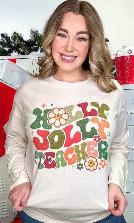 Holly Jolly Teacher BF Long Sleeve Tee