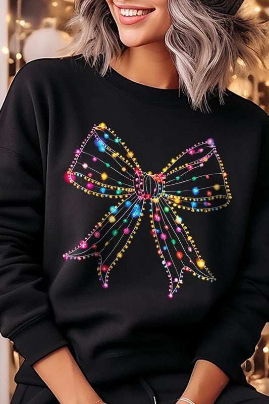 Christmas Lights Bow Fleece Sweatshirts