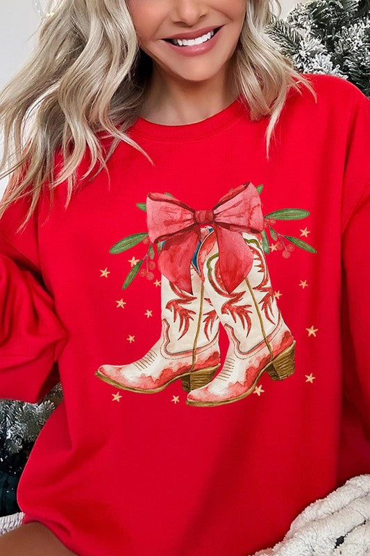 Christmas Cowgirl Boots Fleece Sweatshirt