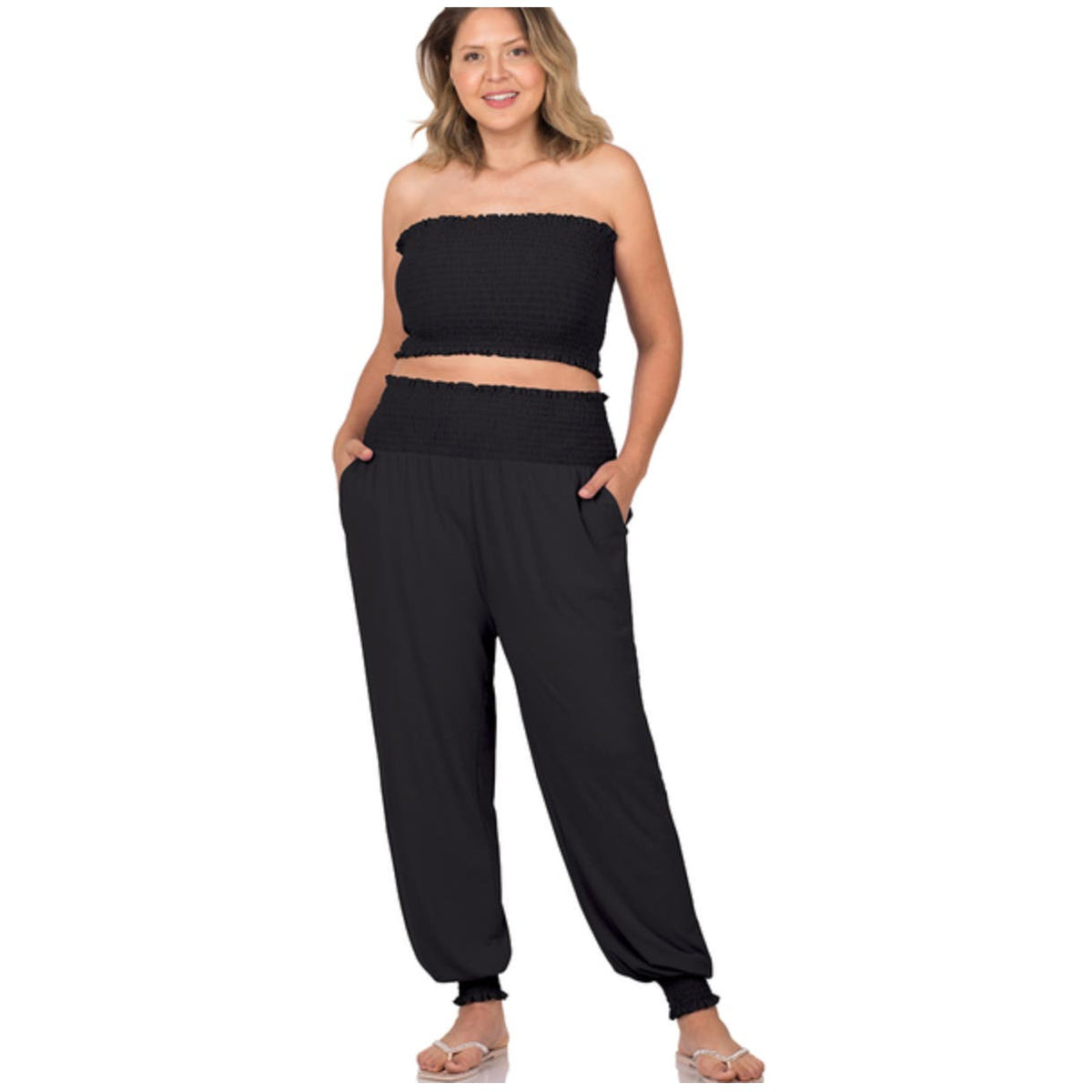 PLUS SMOCKED TUBE TOP & JOGGER PANTS Set