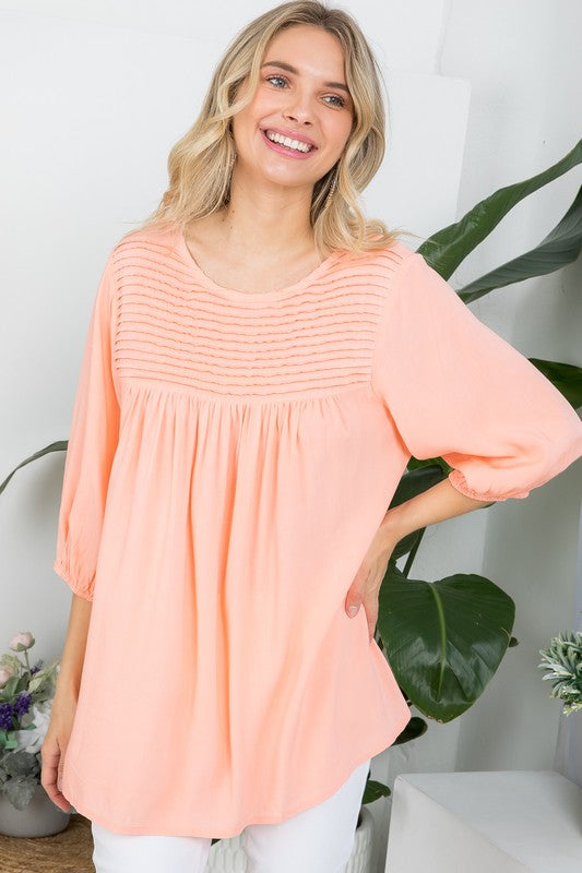 Plus Solid Pintuck Tunic Blouse