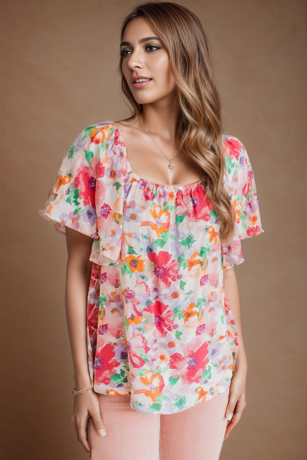 Tropical Sunset Puff Sleeve Blouse