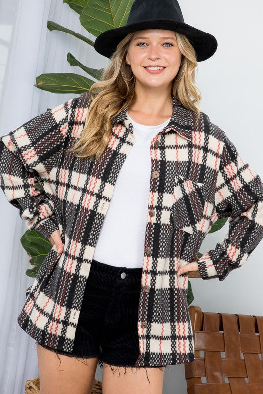 Fuzzy Plaid Button Down Shacket