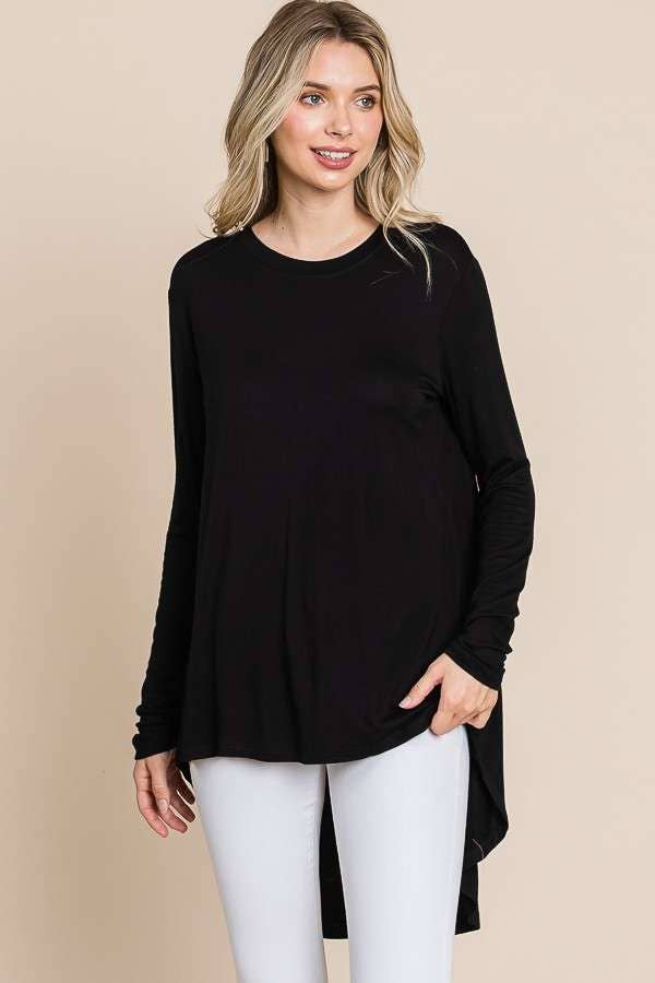 CAD1198L - CREW NECK SHIRRING BACK LSLV DRESS