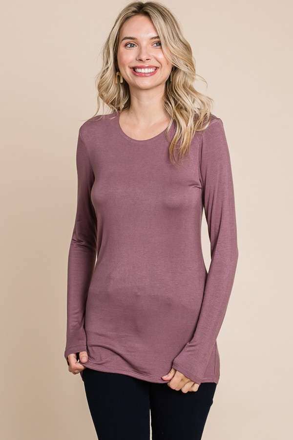 CAY1194L - DOUBLE FACED CREW NECK TOP