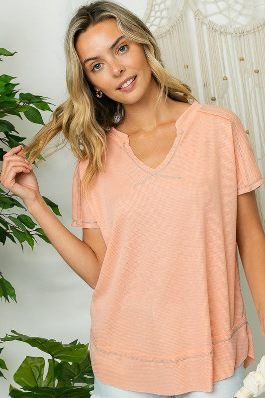Apricot Delight Waffle Blouse