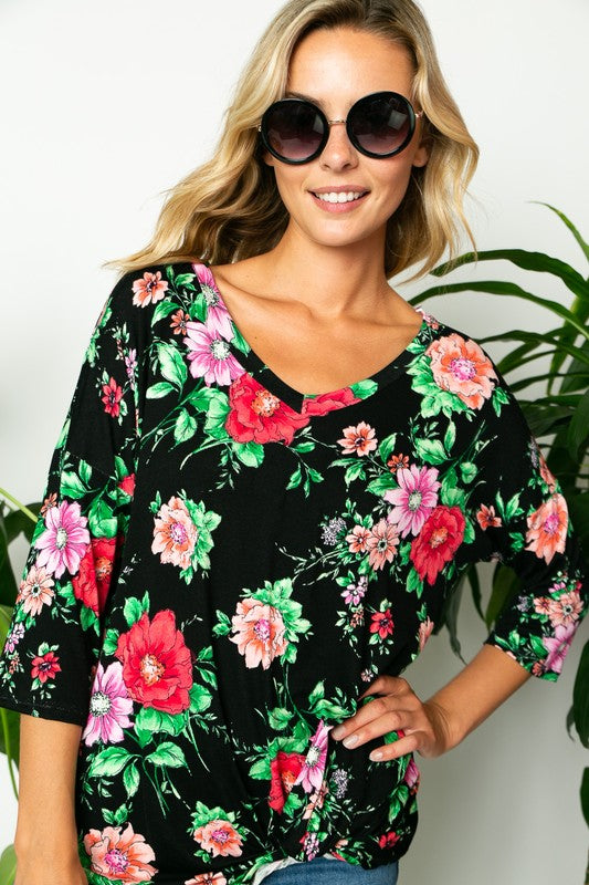PLUS FLORAL TWISTED FRONT BOTTOM TOP