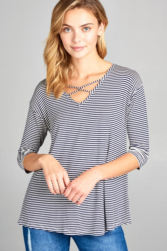 Stripe Jersey Lace Up Top