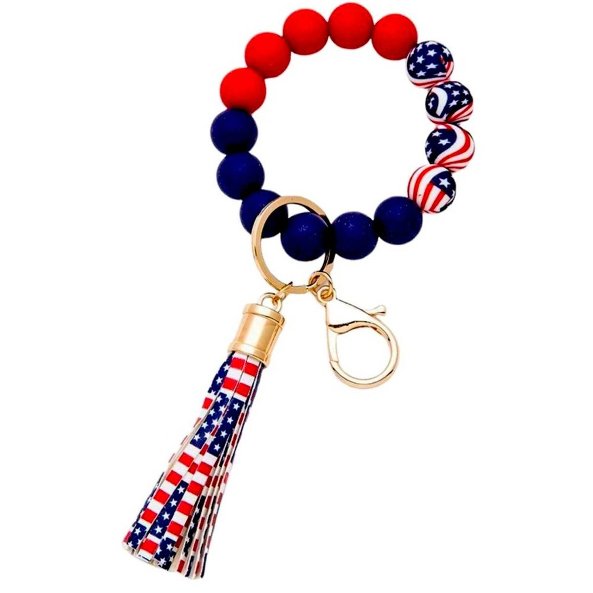 New Silicone Beaded
Americana Tassel Bracelet
Keychain/bag charm