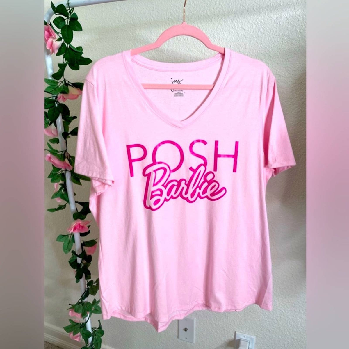 New Baby Pink V-Neck Graphic Tee