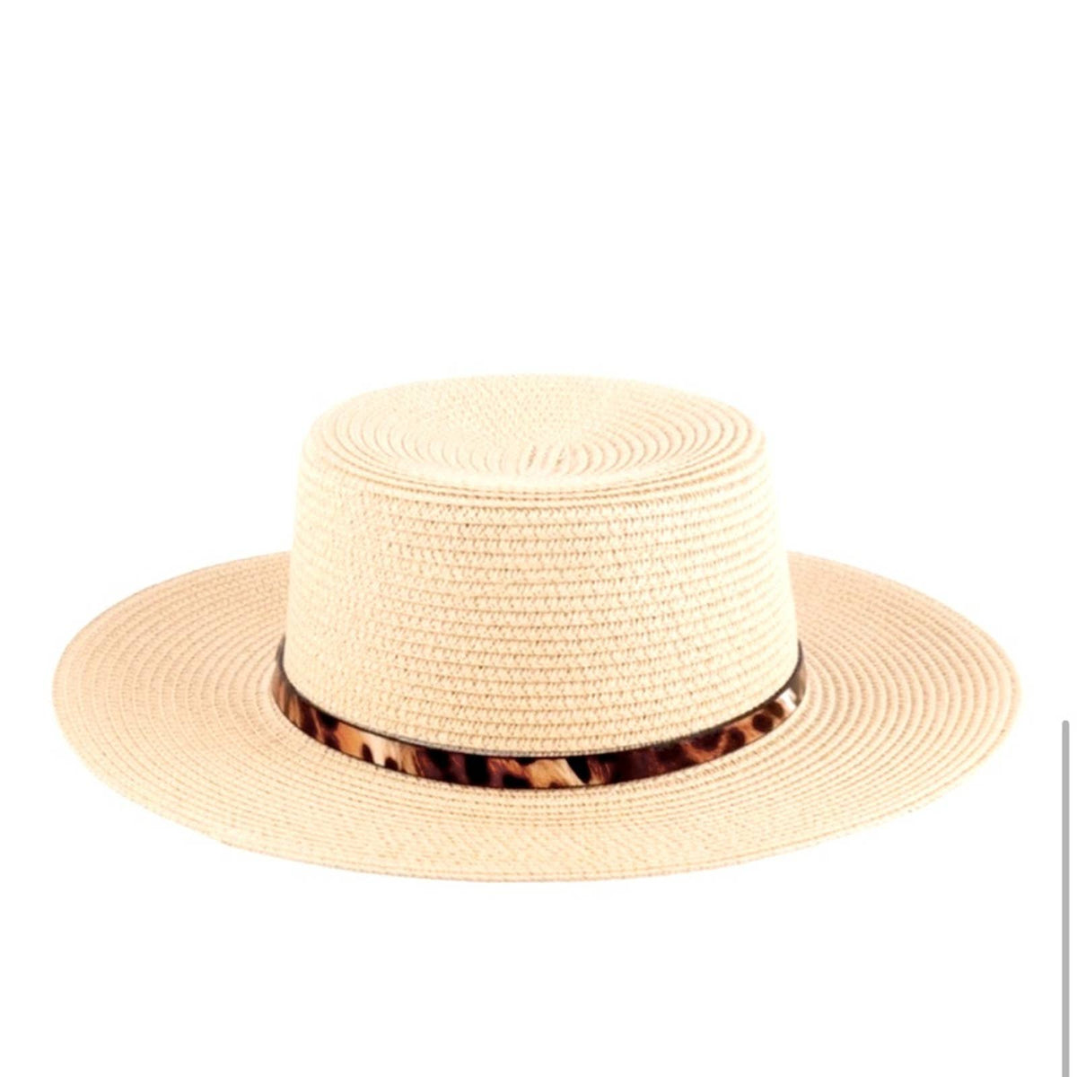 Panama brim hat with leopard strap