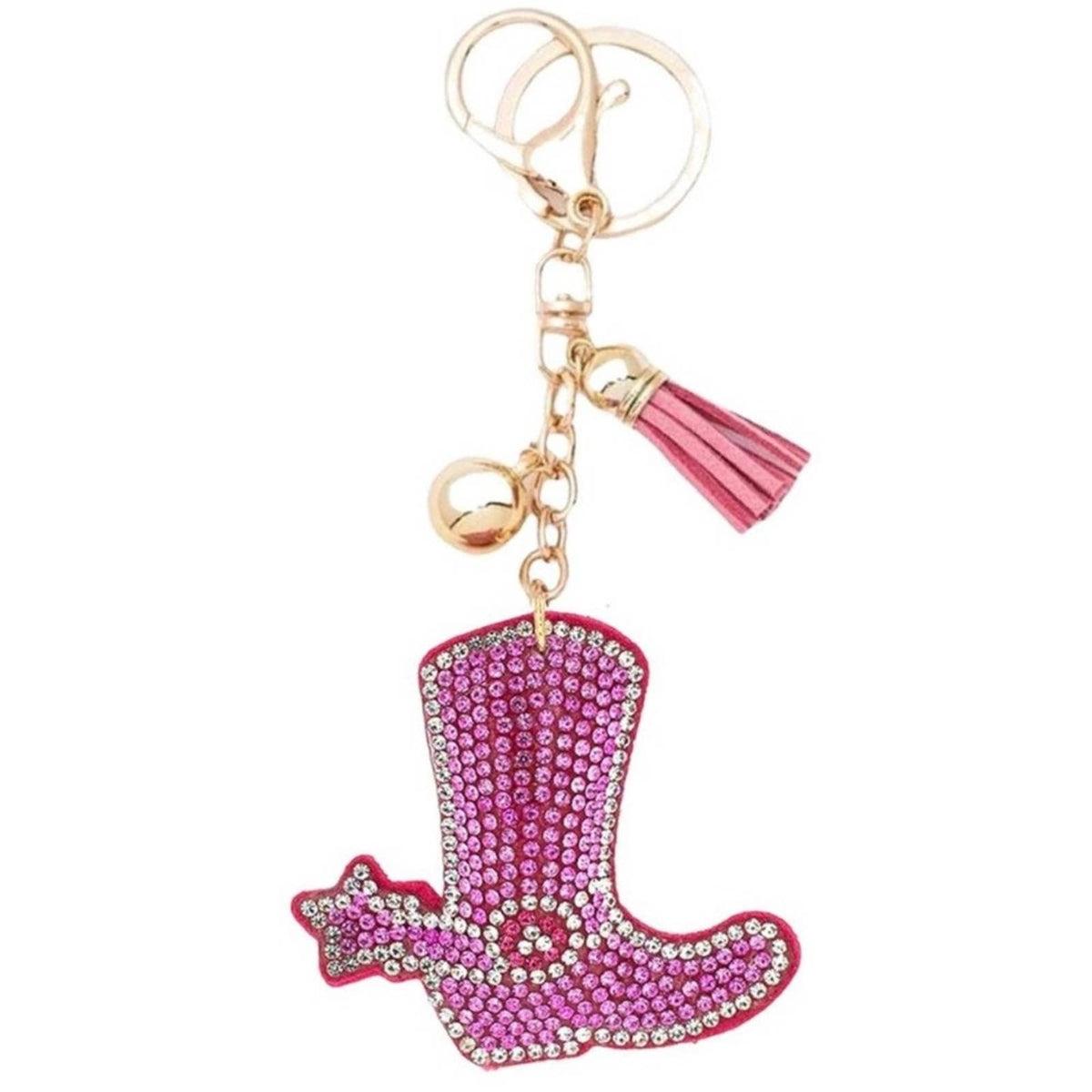 New Bling Pink Rhinestone Cowgirl Boot Puffy Key Chain Purse Charm