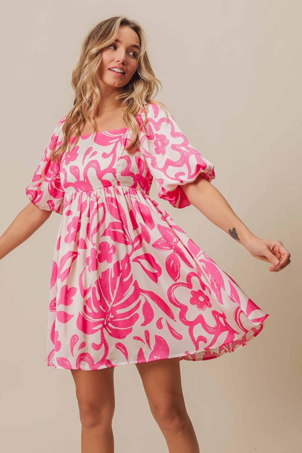 Pink Tropical Floral Mini Dress