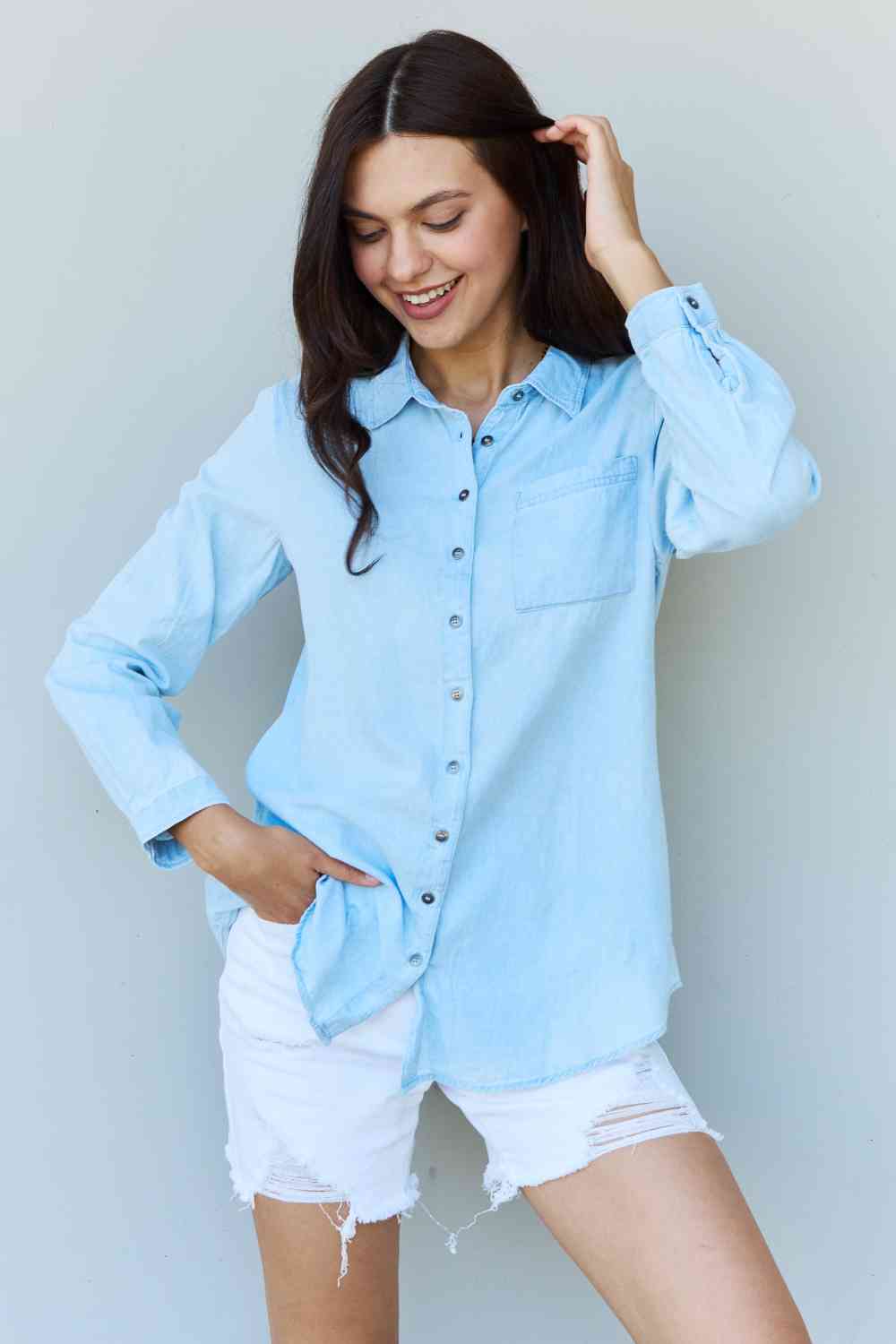 Baby Blue Jean Button-Front Shirt